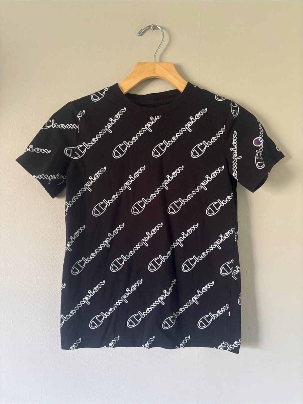 Champion All-Over Logo Black T‑Shirt